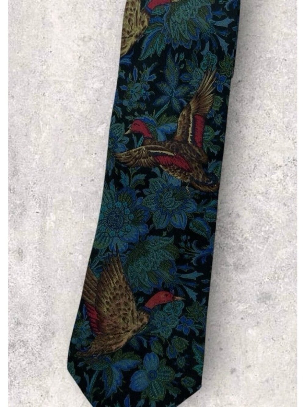 KENZO VINTAGE Silk Tie ITALY Black Blue Green Floral Bird W:3.2" EUC - Picture 6 of 6